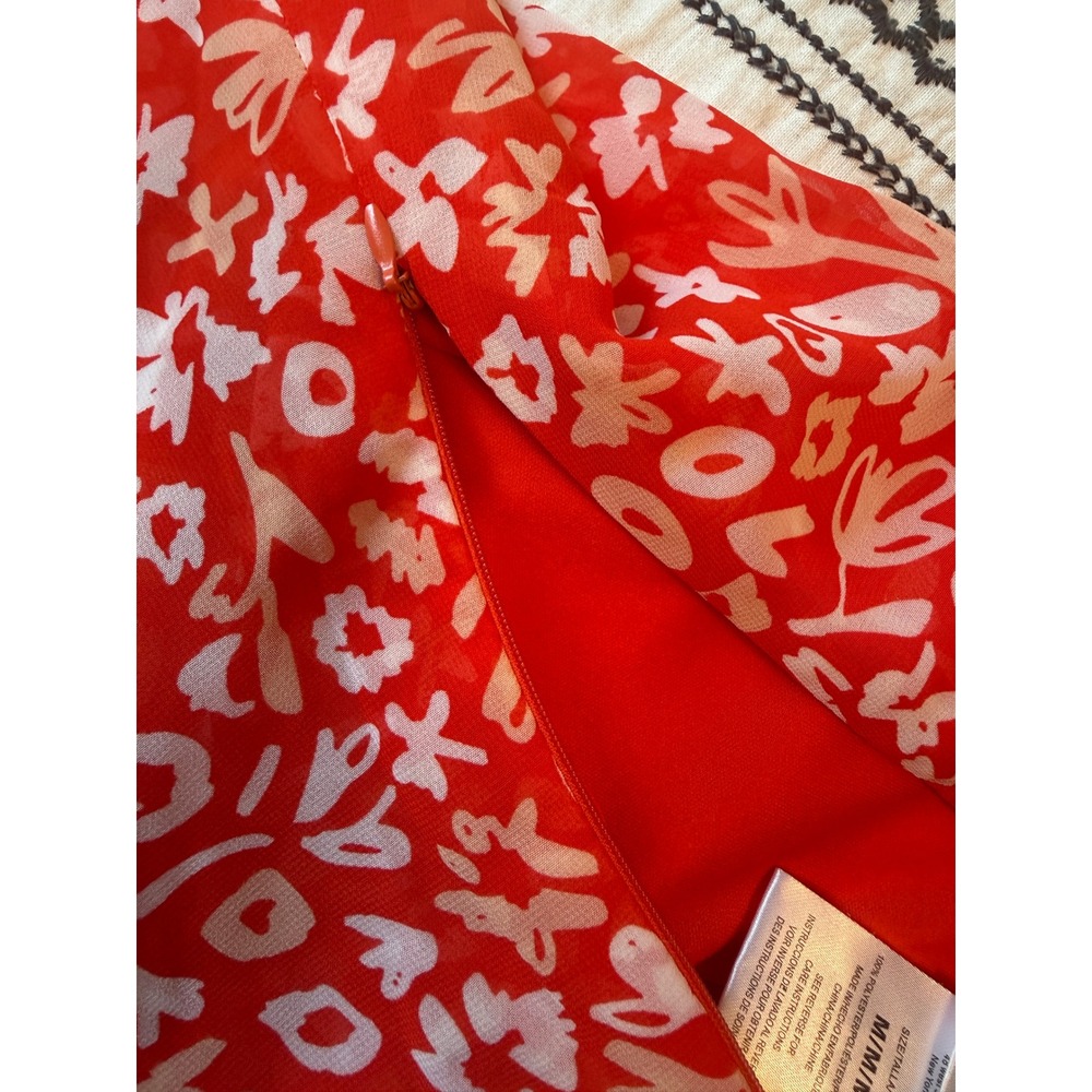 Midi Skirt Womens M Red Floral Asymmetrical Ruched  Boho